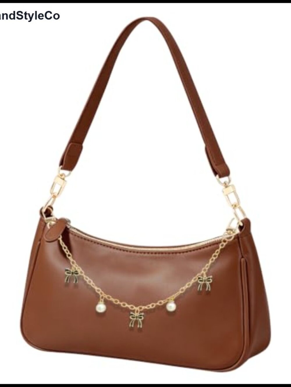 Small Hobo Bag Vegan Leather Underarm Purse Removable Bow Pearl Charm Multi-Way